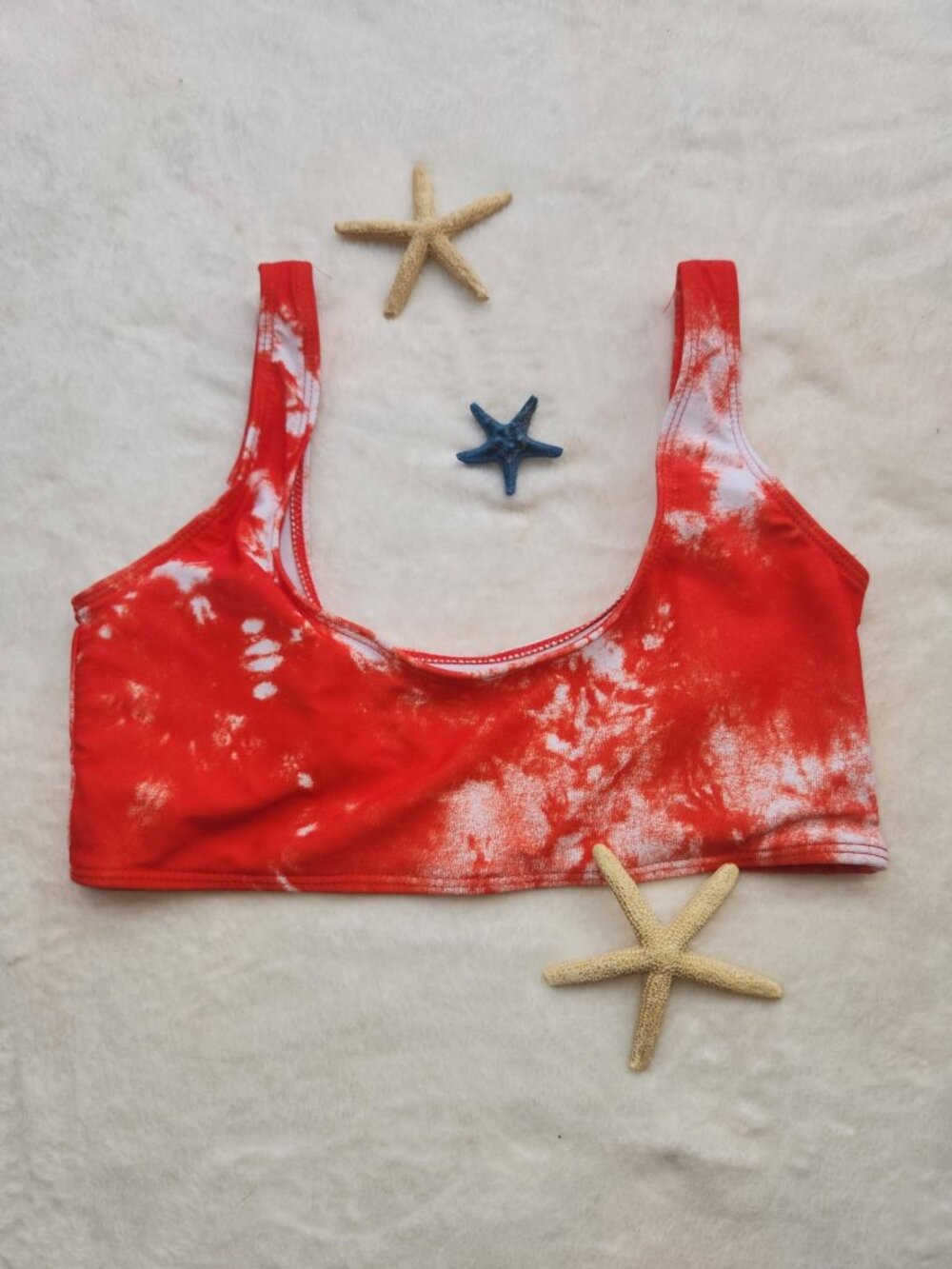 S Women's Red Tie Dye Bikini Top Bathing Suit Swimwear Beach Pool Sexy